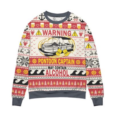 Pontoon Captain May Contain Alcohol Christmas Pattern Ugly Christmas Sweater 1
