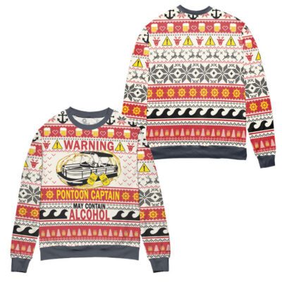 Pontoon Captain May Contain Alcohol Christmas Pattern Ugly Christmas Sweater