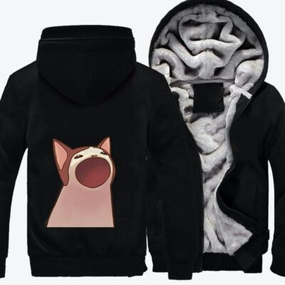 Pop Cat With Open Mouth Cat Fleece Zip Hoodie Jacket 3