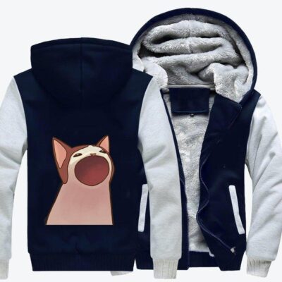 Pop Cat With Open Mouth Cat Fleece Zip Hoodie Jacket