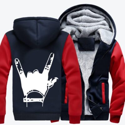 Punk Rock Gloves Bracelet Rock and roll Fleece Zip Hoodie Jacket 1