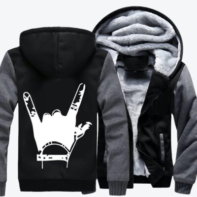 Punk Rock Gloves Bracelet Rock and roll Fleece Zip Hoodie Jacket 2