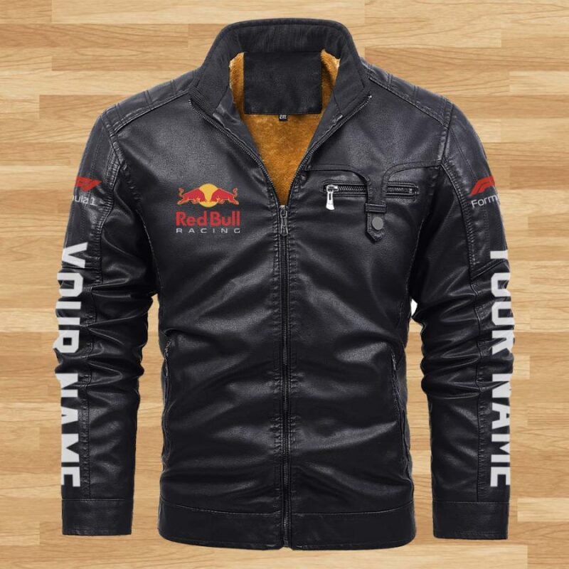 Red Bull Racing Personalized Fleece Leather Jacket CFLJ014