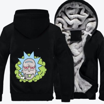 Rick With Red Eyes Is Smoking Rick And Morty Fleece Zip Hoodie Jacket 3