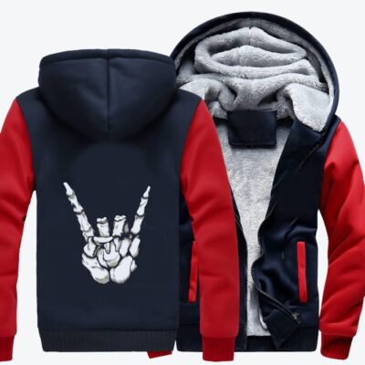 Rock Hand Bones Rock and roll Fleece Zip Hoodie Jacket 1