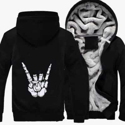 Rock Hand Bones Rock and roll Fleece Zip Hoodie Jacket 3