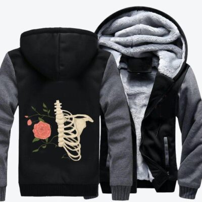 Roses Bloom On Bones Flower Fleece Zip Hoodie Jacket 2