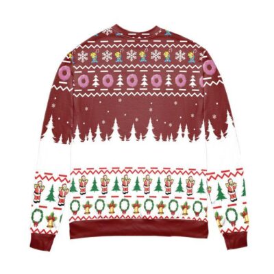 Santa Claus The Simpsons Version Snowflake Pine Tree Pattern Ugly Christmas Sweater Red 2