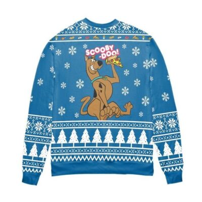 Scooby Doo Feed Me Snowflake Pattern Ugly Christmas Sweater Blue 2