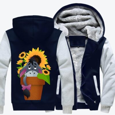 Smiling Sunflower Eeyore Winnie the Pooh Fleece Zip Hoodie Jacket