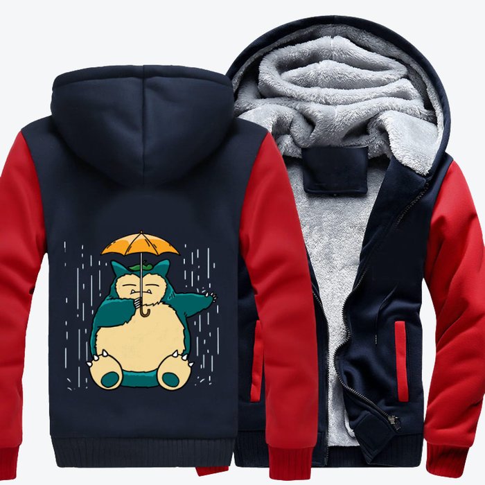 Snorlax With Umbrella In The Rain Pokemon Fleece Zip Hoodie Jacket ...