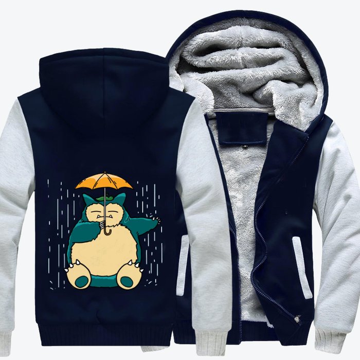 Snorlax With Umbrella In The Rain Pokemon Fleece Zip Hoodie Jacket ...