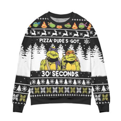 Teenage Mutant Ninja Turtles Pizza Dude's Got 30 Seconds Ugly Christmas Sweater - Black 1 Teenage Mutant Ninja Turtles Pizza Dudes Got 30 Seconds Ugly Christmas Sweater Black 1
