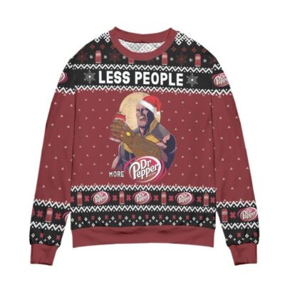 Thanos Less People More Dr. Pepper Snowflake Ugly Christmas Sweater - Red 2 Thanos Less People More Dr. Pepper Snowflake Ugly Christmas Sweater Red 2