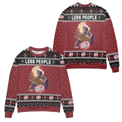 Thanos Less People More Dr. Pepper Snowflake Ugly Christmas Sweater - Red