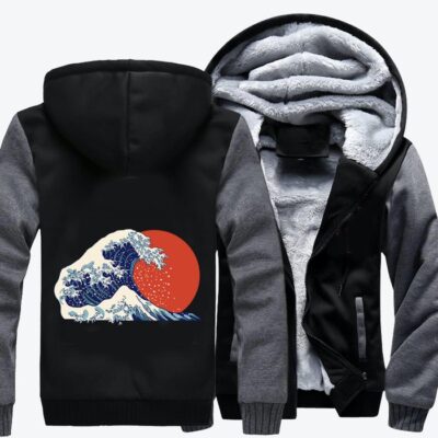 The Great Wave Off Kanagawa And Sun Ukiyo e Fleece Zip Hoodie Jacket 2