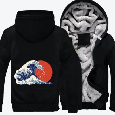 The Great Wave Off Kanagawa And Sun Ukiyo e Fleece Zip Hoodie Jacket 3