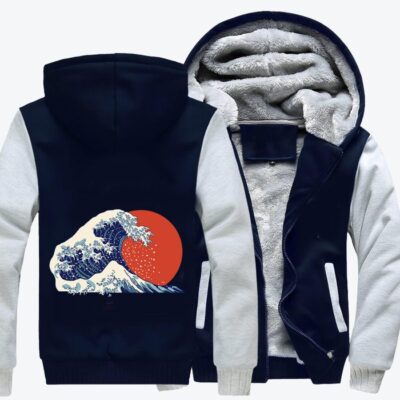 The Great Wave Off Kanagawa And Sun Ukiyo-e Fleece Zip Hoodie Jacket