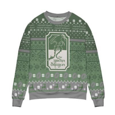 The Green Dragon Lord Of The Rings Snowflake Pattern Ugly Christmas Sweater Green 1