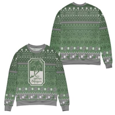 The Green Dragon Lord Of The Rings Snowflake Pattern Ugly Christmas Sweater - Green