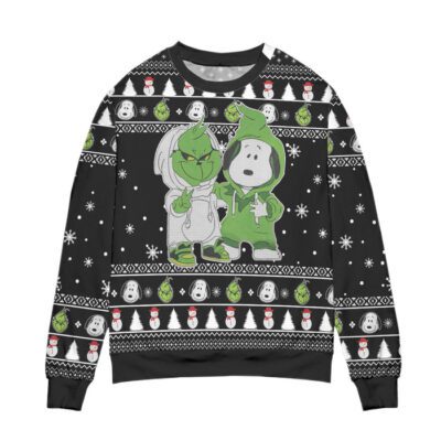 The Grinch And Snoopy Ugly Christmas Sweater - Black 1 The Grinch And Snoopy Ugly Christmas Sweater Black 1