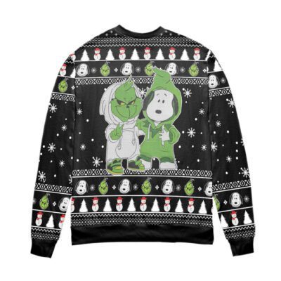 The Grinch And Snoopy Ugly Christmas Sweater - Black 2 The Grinch And Snoopy Ugly Christmas Sweater Black 2