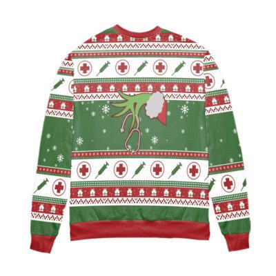 The Grinch Hand Holding Nurse Stethoscope Ugly Christmas Sweater 2 The Grinch Hand Holding Nurse Stethoscope Ugly Christmas Sweater 2