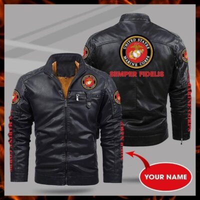United States Marine Corps Semper Fidelis Custom Name Fleece Leather Jacket CFLJ001 2