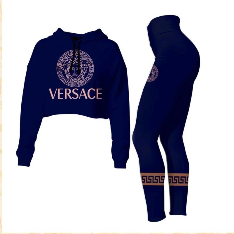 Versace Navy Croptop Hoodie Legging Set For Women Luxury