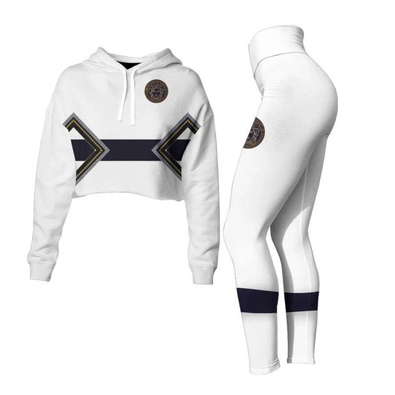 Versace White Croptop Hoodie Legging Set For Women Luxury