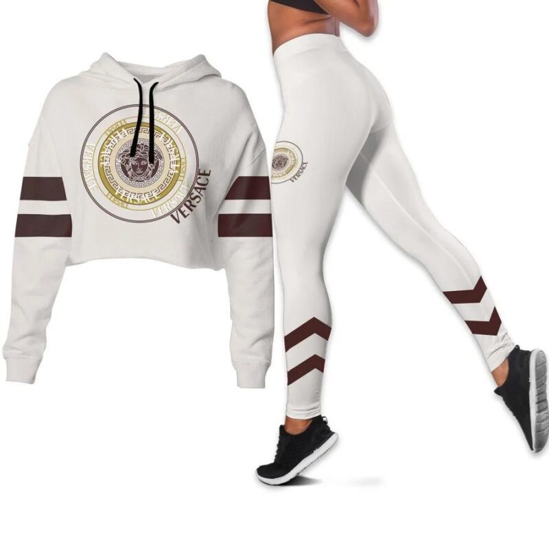 Versace White Croptop Hoodie Legging Set For Women Luxury