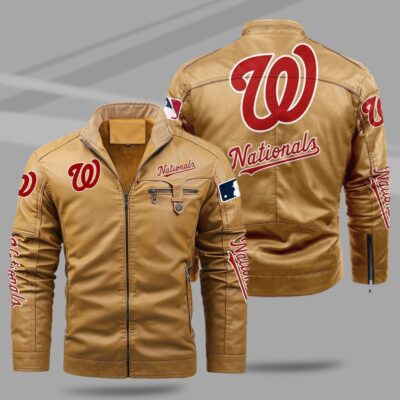 Washington Nationals Fleece Leather Jacket CFLJ024 3