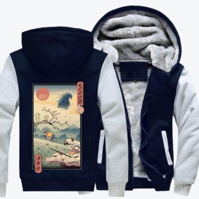 Wolf Princess Ukiyo-e Ukiyo-e Fleece Zip Hoodie Jacket