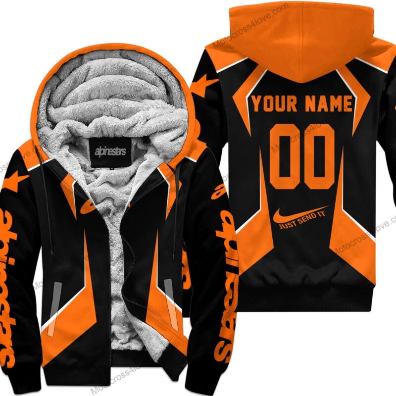 Custom Name Alpinestars Orange Fleece Zip Hoodie MFH501