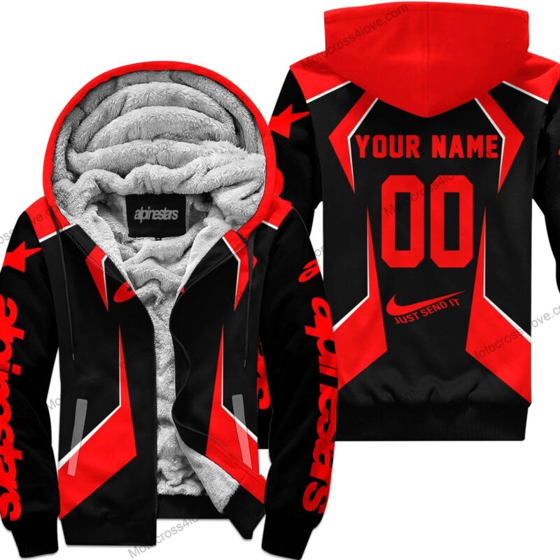 Custom Name Alpinestars Red Fleece Zip Hoodie MFH502