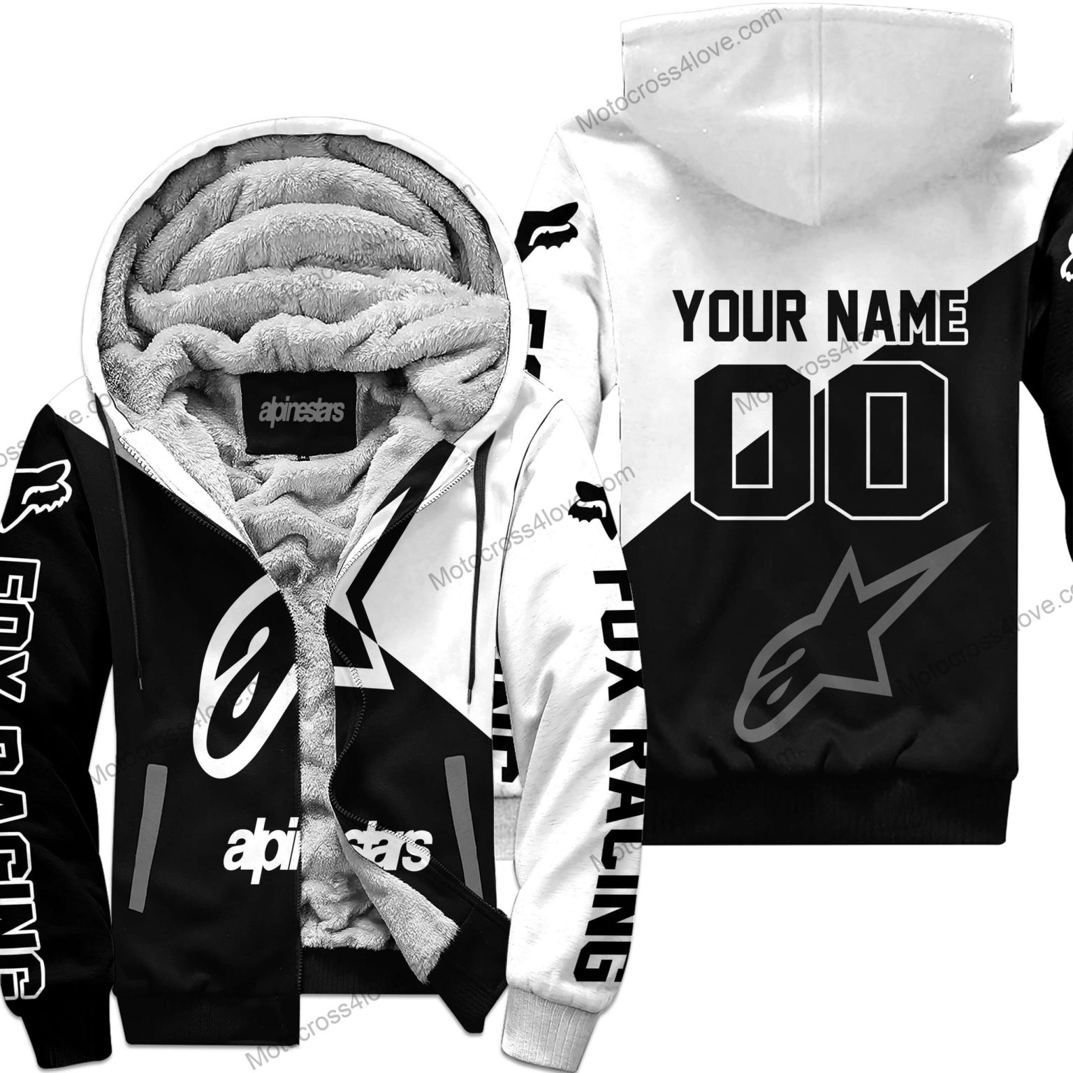 Custom Name Alpinestars White Fleece Zip Hoodie MFH729