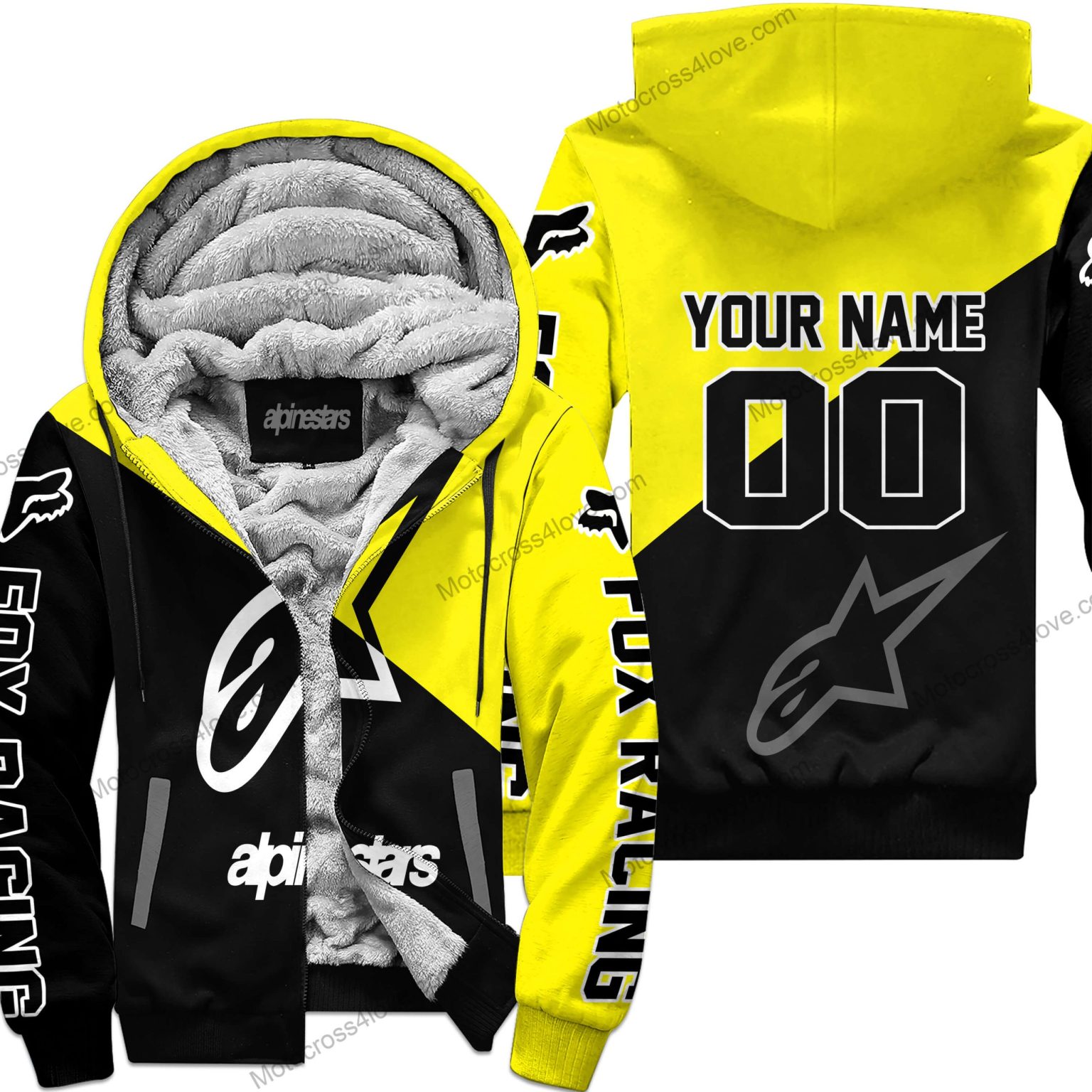 Custom Name Alpinestars Yellow Fleece Zip Hoodie MFH730