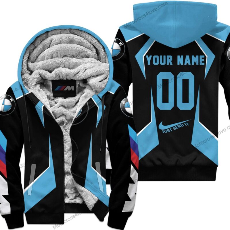 Custom Name Bmw Sky Blue Fleece Zip Hoodie MFH506