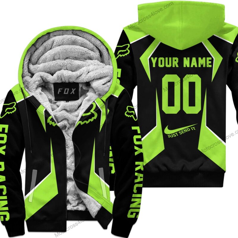 Custom Name Fox Racing Green 1 Fleece Zip Hoodie MFH534