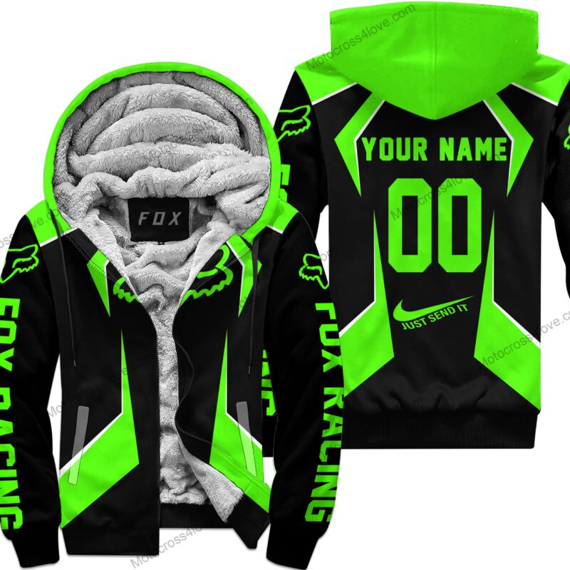 Custom Name Fox Racing Green Fleece Zip Hoodie MFH533