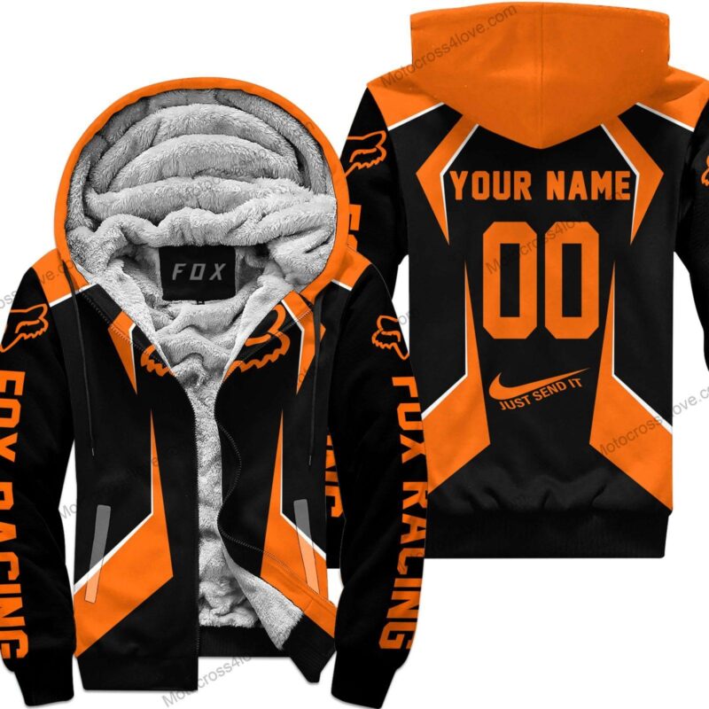 Custom Name Fox Racing Orange Fleece Zip Hoodie MFH537