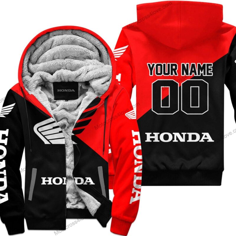 Custom Name Honda Red Fleece Zip Hoodie MFH286