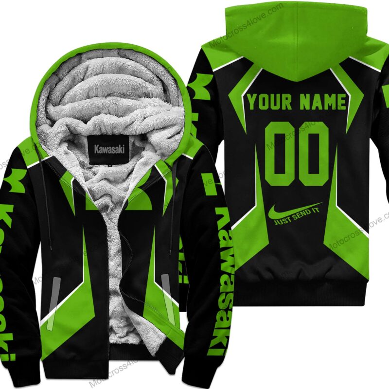 Custom Name Kawasaki Green Fleece Zip Hoodie MFH559