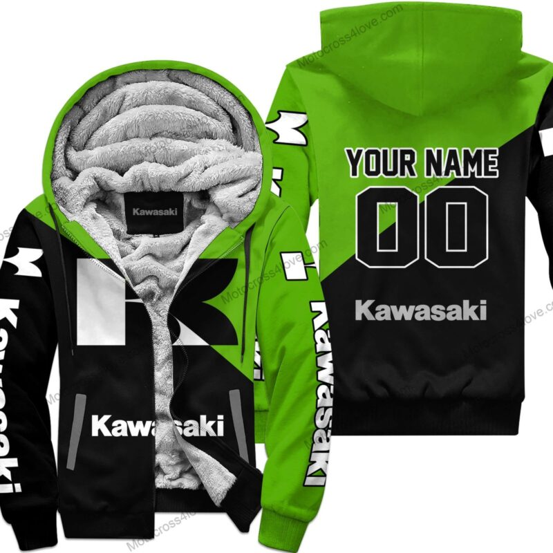 Custom Name Kawasaki Green Fleece Zip Hoodie MFH736