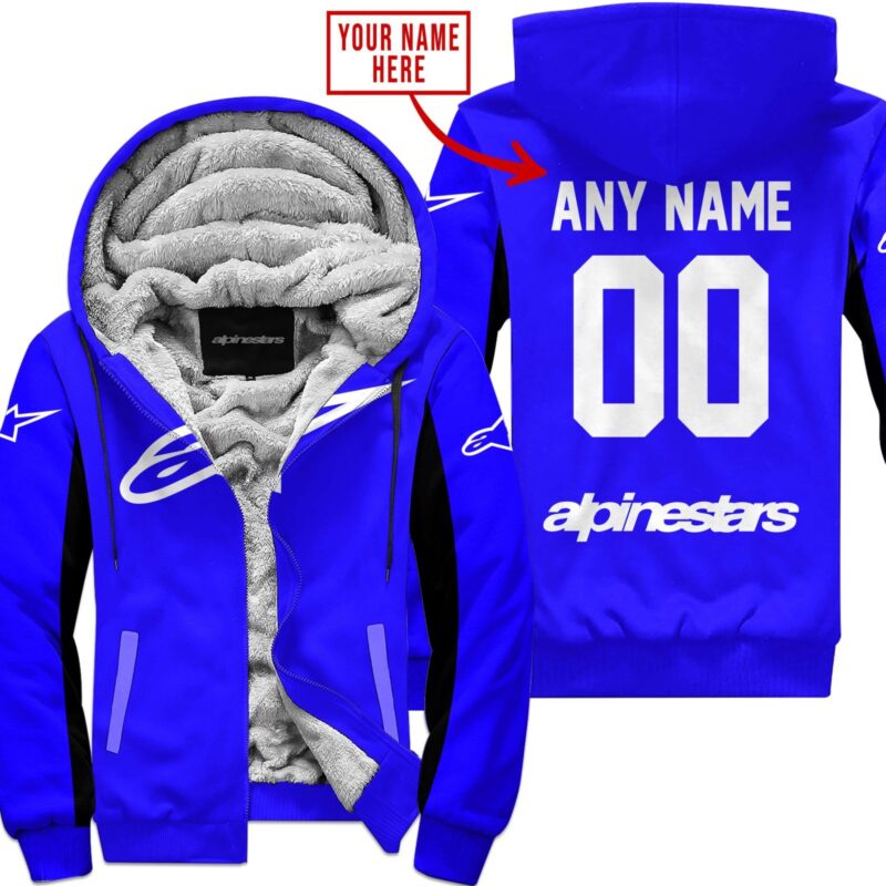 Custom Name Racing Alpinestars Blue Fleece Zip Hoodie MFH1557