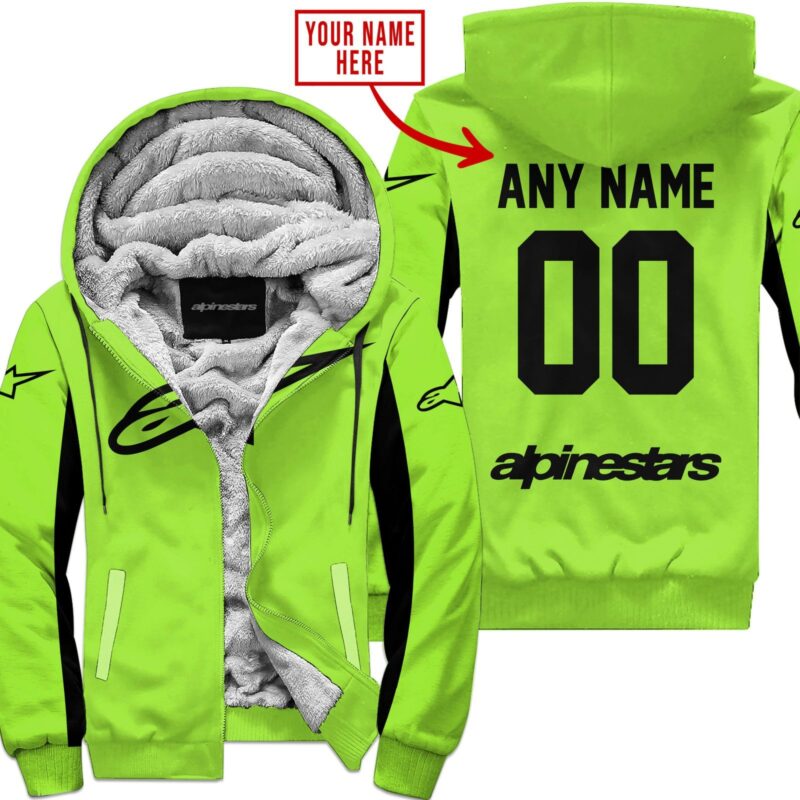 Custom Name Racing Alpinestars Green 1 Fleece Zip Hoodie MFH1560