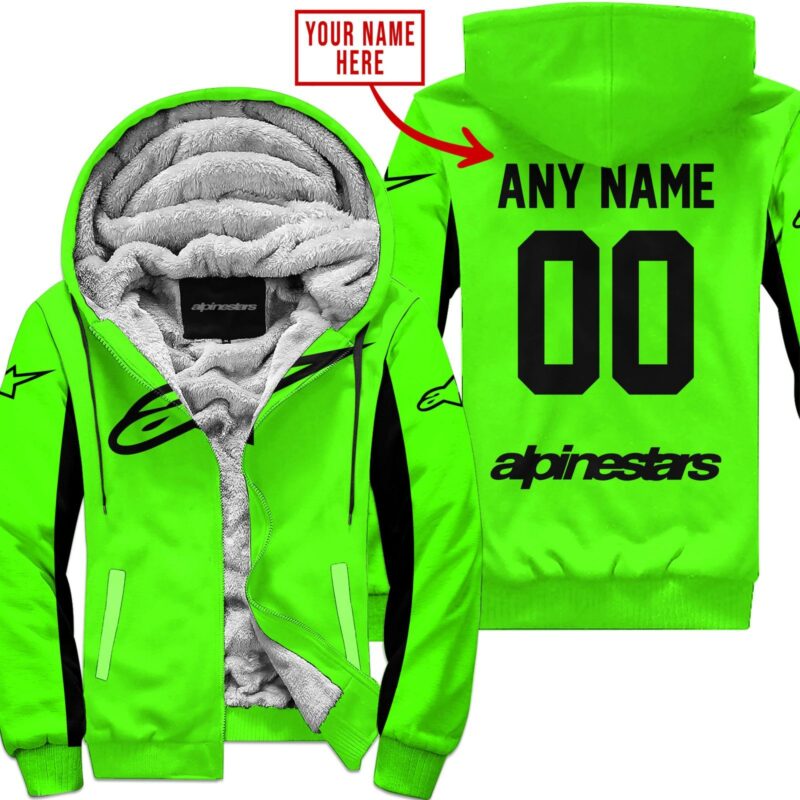 Custom Name Racing Alpinestars Green Fleece Zip Hoodie MFH1561