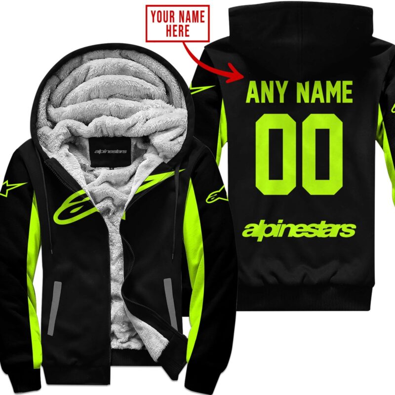 Custom Name Racing Alpinestars Neon Fleece Zip Hoodie MFH1564