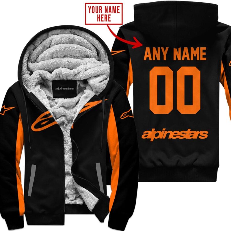 Custom Name Racing Alpinestars Orange Fleece Zip Hoodie MFH1566