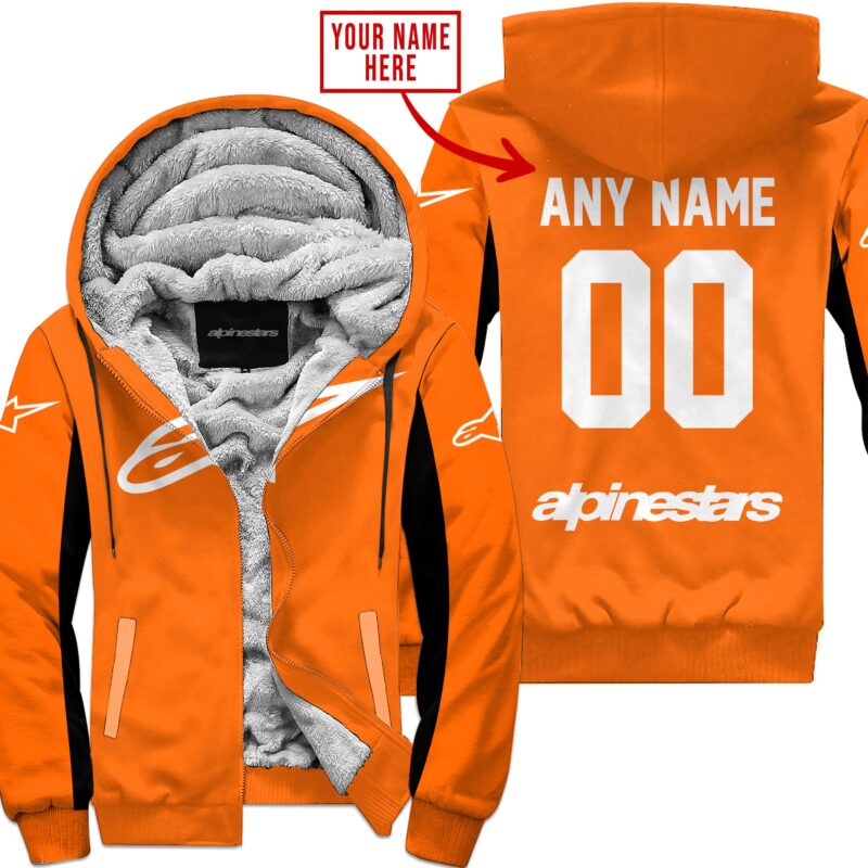 Custom Name Racing Alpinestars Orange Fleece Zip Hoodie MFH1567